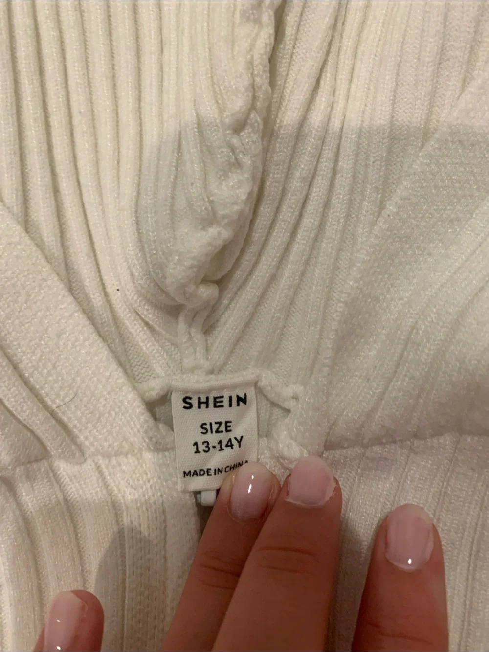 SHEIN White Ribbed Cropped Zip-Up Hoodie